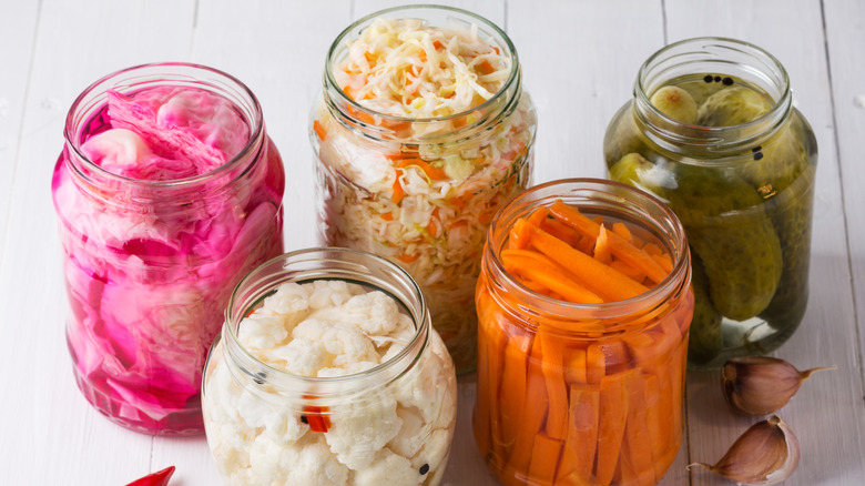 Fermented vegetables in glass jars