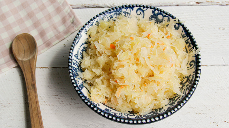 Sauerkraut in patterned bowl