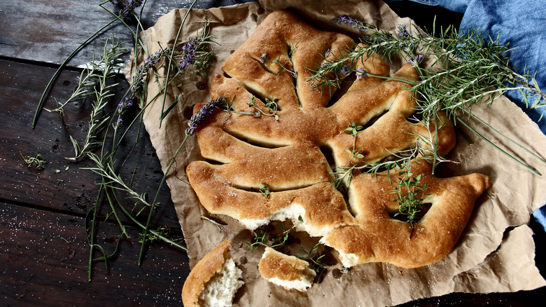 fougasse on cutting board