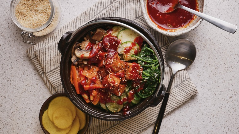 Bibimbap with gochujang in bowl