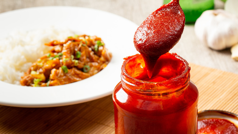 Jar of gochujang with spoon