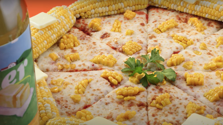 Closeup of the corn cob pizza