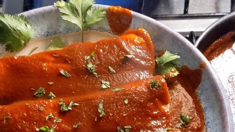 Enchiladas in guajillo sauce