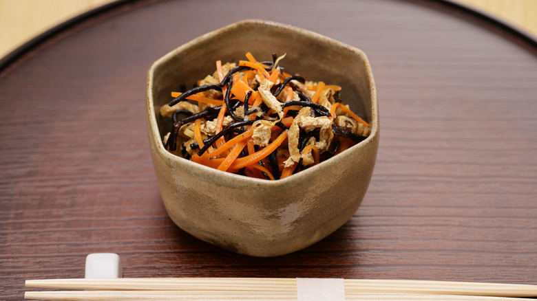 bowl of hijiki with chopsticks