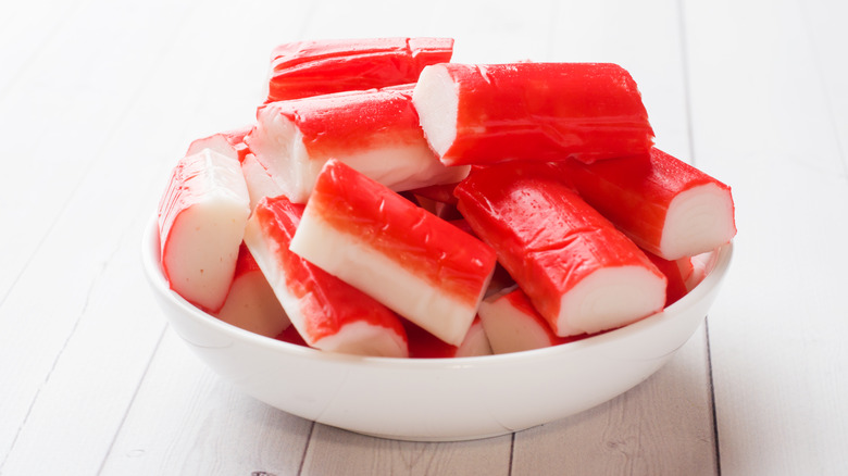 Imitation crab sticks in bowl