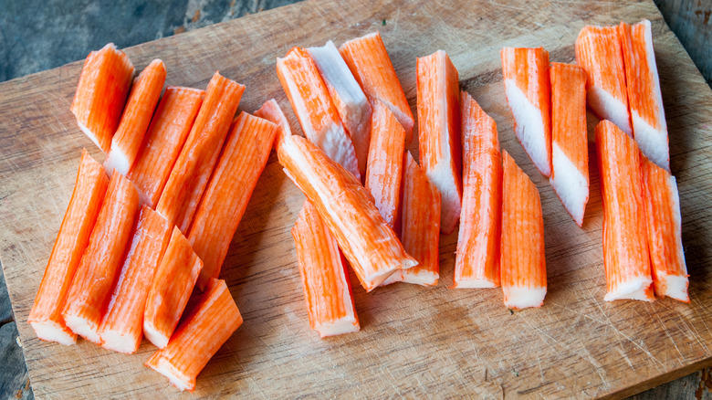 Imitation crab sticks on board