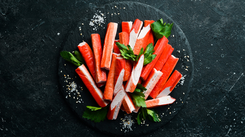 Imitation crab sticks on plate