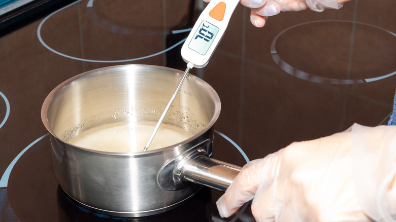 candy thermometer in pot