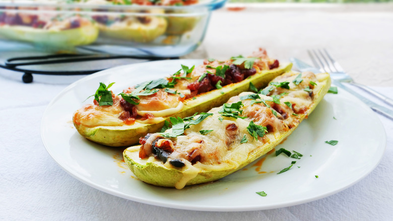 Stuffed marrow squash on plate