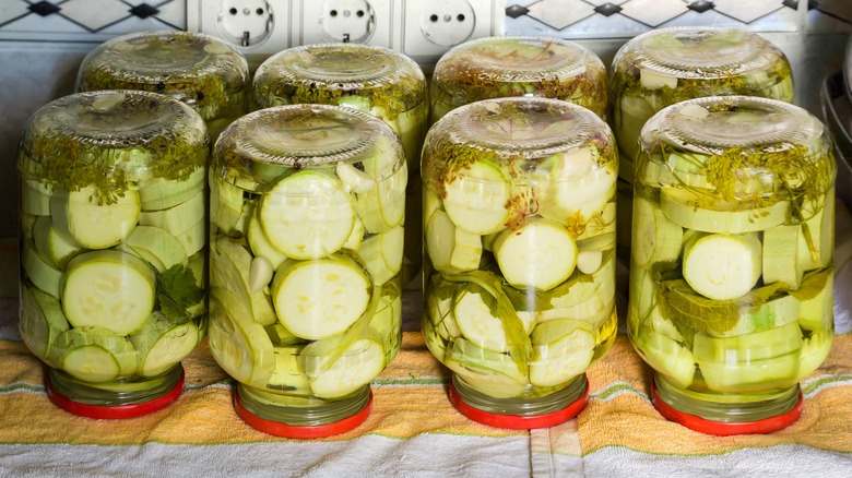 rows of canned marrow squash