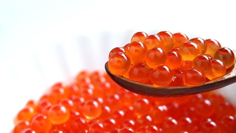 salmon roe on spoon