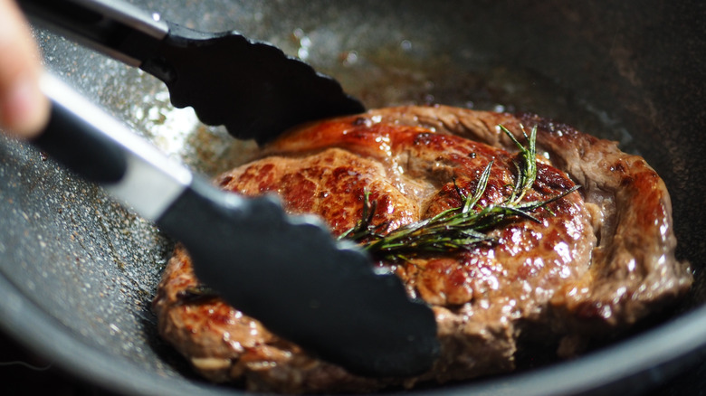 Pan searing steak