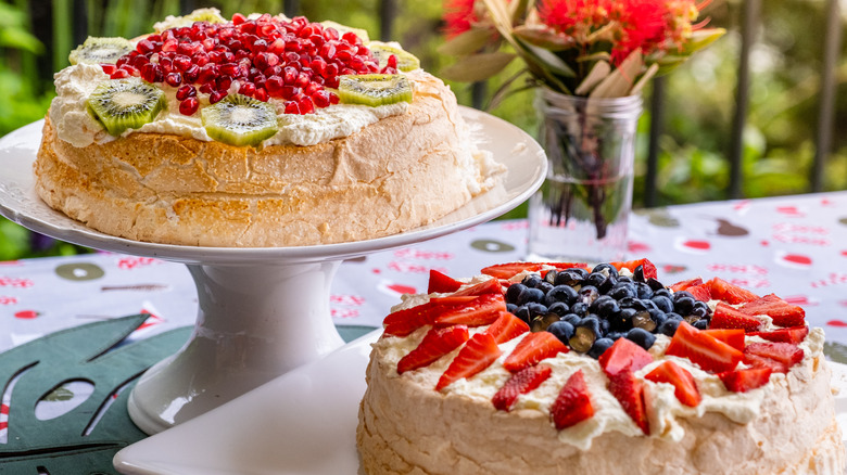 Two pavlovas on table