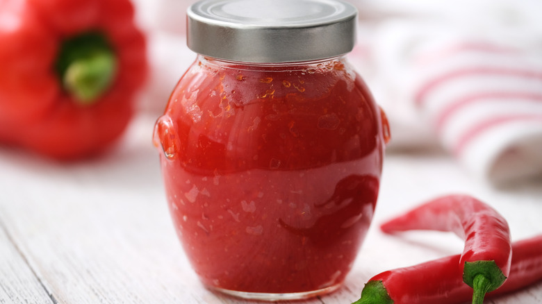 pepper jelly jar and peppers