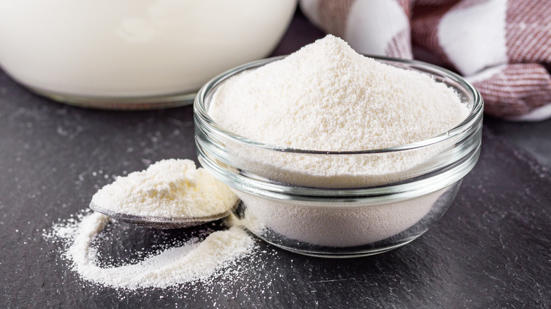 Glass bowl of dairy powder