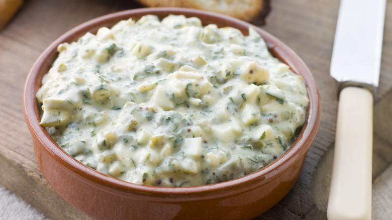 Sauce gribiche in a ramekin