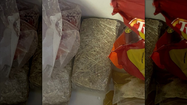 Block of scrapple in freezer