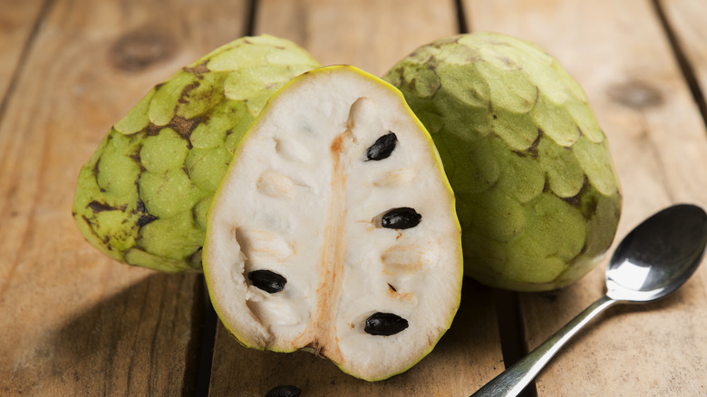 Custard apple cut in half