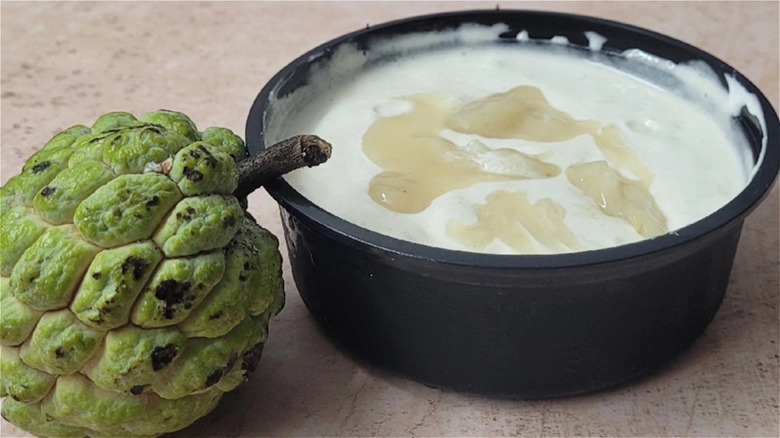 Sitaphal cream garnished with custard apple