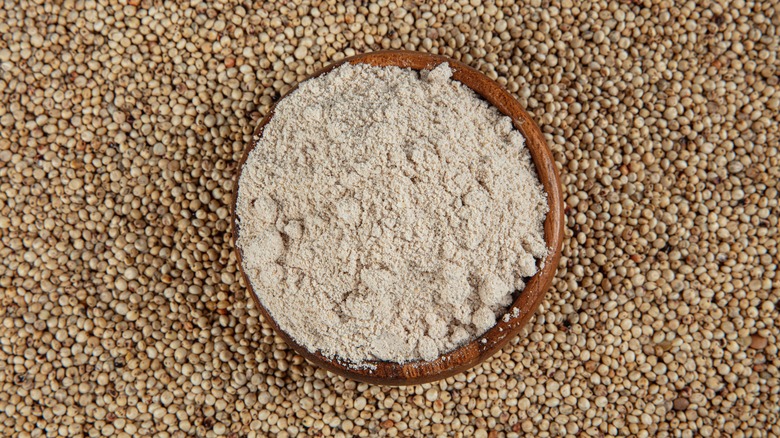sorghum seeds and bowl of flour