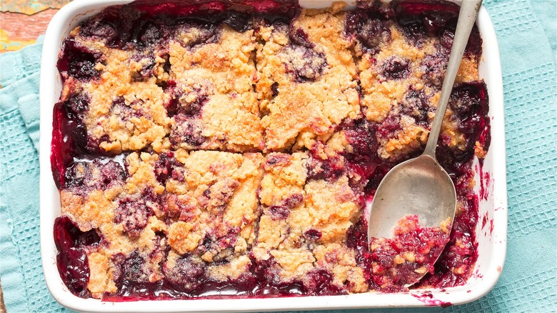 Cherry dump cake with spoon 