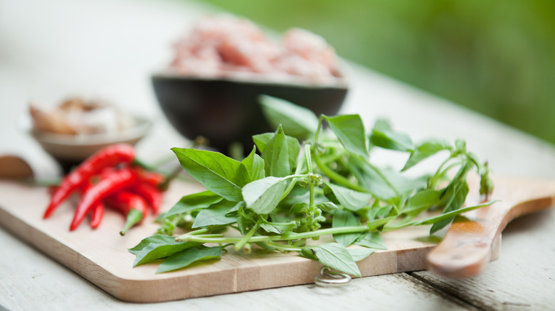 Thai basil prepped to cook