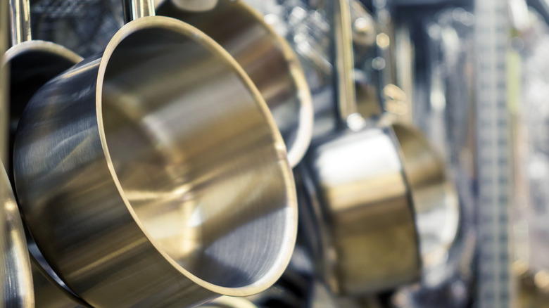 Stainless steel cookware hanging