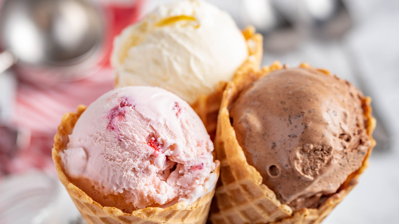 Three waffle ice cream cones 