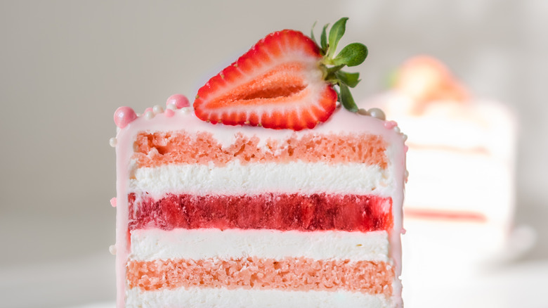 Thinly layered strawberry cake