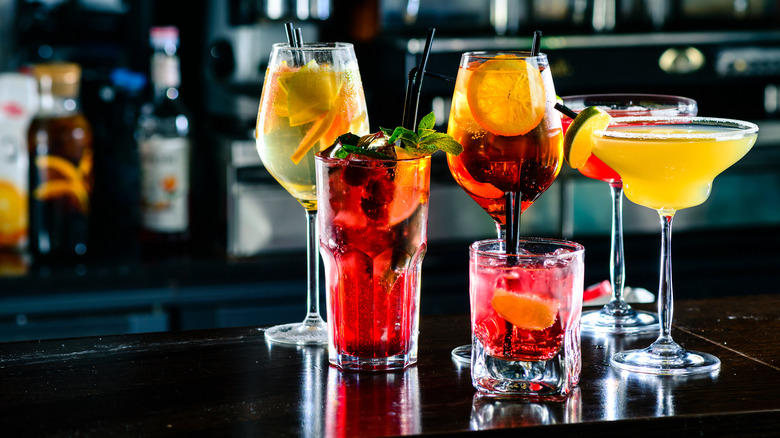 cocktail selection on bar counter