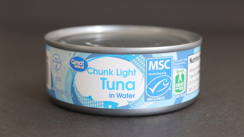 Canned tuna with blue fish label