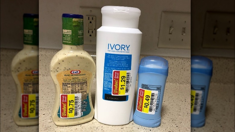 Various Kroger products with woo-hoo stickers 