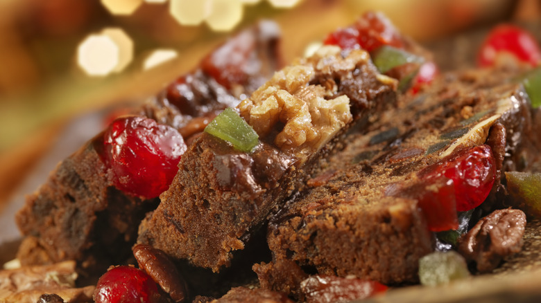 Slices of holiday fruitcake