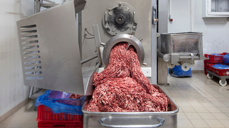 Meat coming out of a grinder