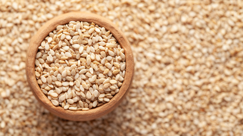 closeup bowl of sesame seeds