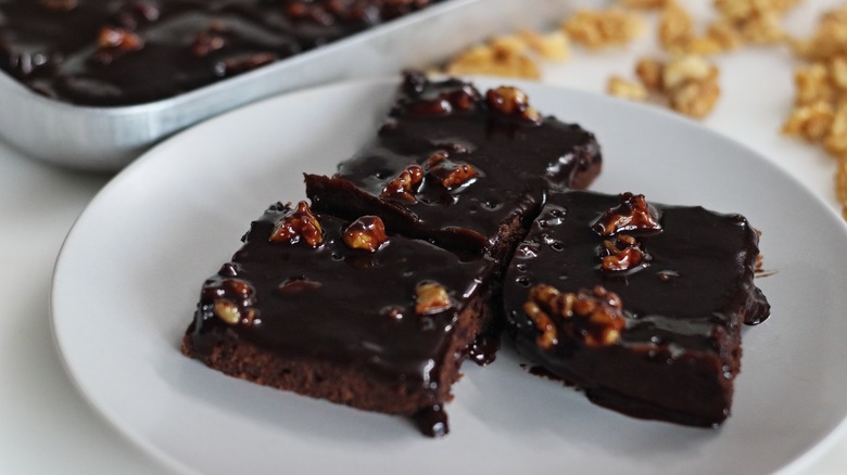 Slices of Texas sheet cake