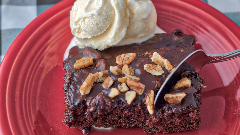 Slice of Texas sheet cake