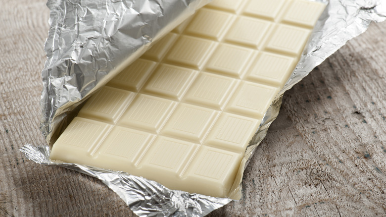 Unwrapped bar of white chocolate