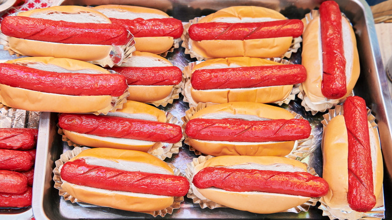 Filipino hot dogs on street food cart