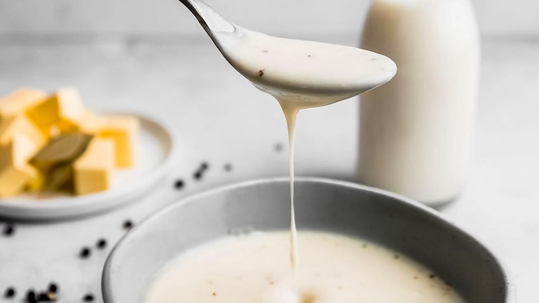 Spoonful of bechamel sauce