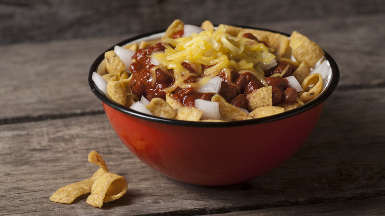 bowl of chili topped with fritos