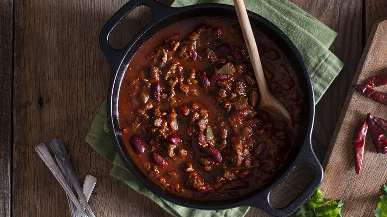 chili being cooked in pot