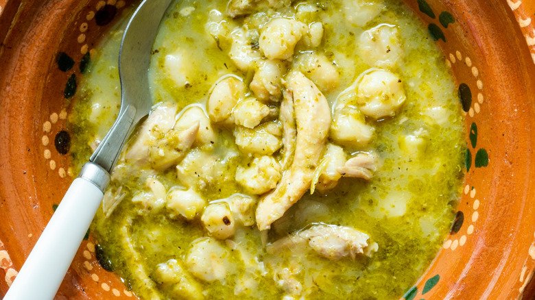 pozole verde in a bowl