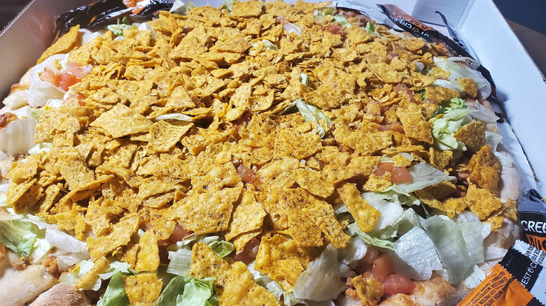 Taco Pizza with crumbled chips