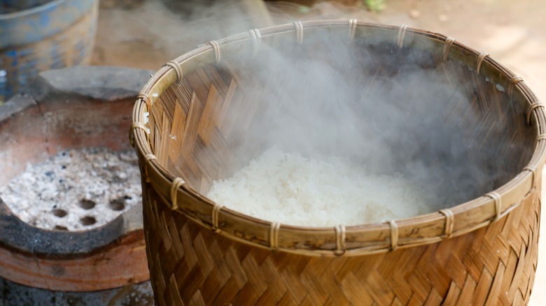 sticky rice steamed in basket