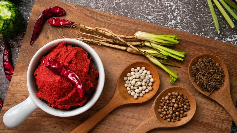 Thai red curry, herbs, and spices