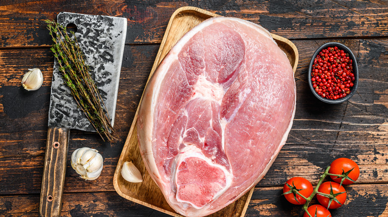 ham steak on cutting board