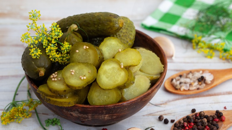 dill pickle slices in bowl