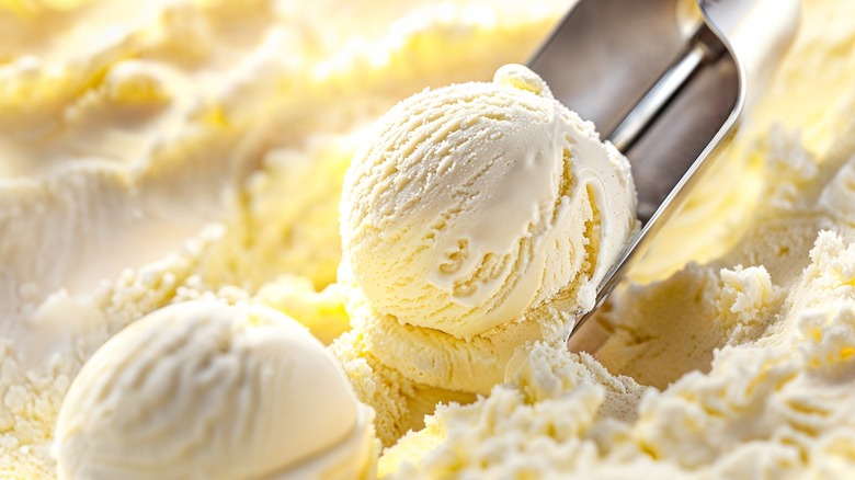 vanilla ice cream with metal scooper