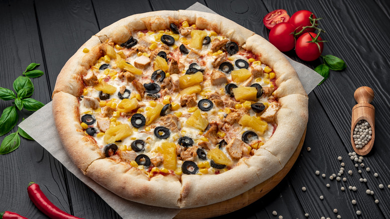 Pineapple and olive pizza